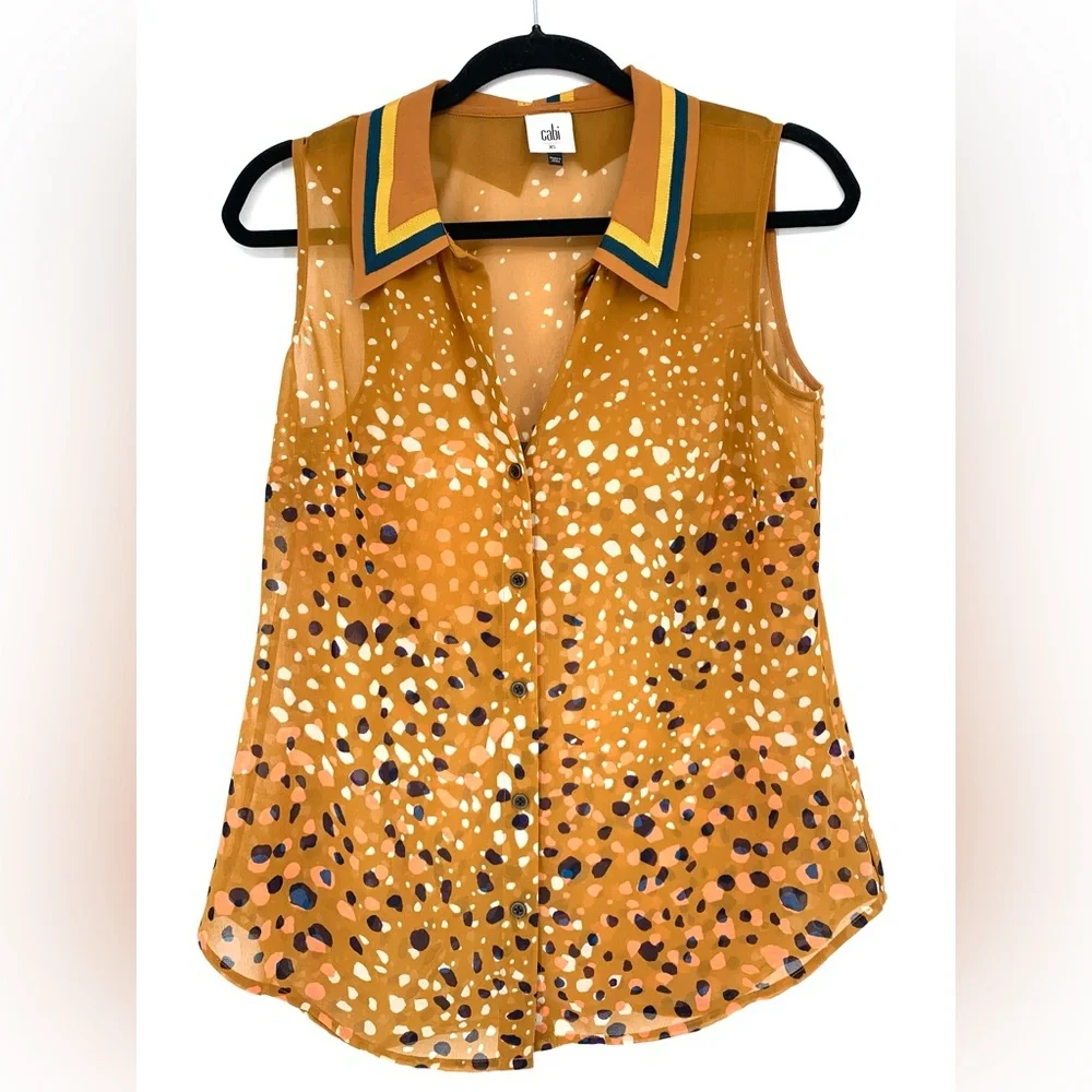 Cabi Cheers Collar Sleeveless Button Down Collared Semi Sheer Ombre Tank Top XS - Picture 1 of 5